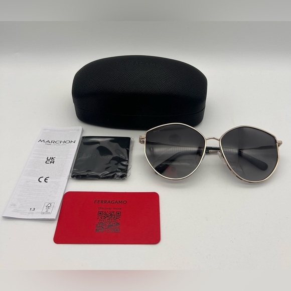 Salvatore Ferragamo Women Sunglasses Silver/ Grey Full Rim Frame SF264S 785 New - Picture 1 of 12